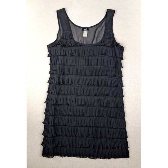 H&M - WOMEN'S DARK GRAY RUFFLED FLAPPER STYLE DRESS - SIZE M - Picture 2 of 7
